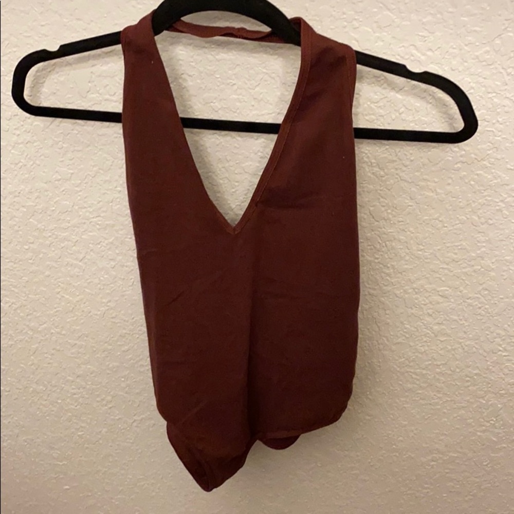 Burgundy Halter Open-Back Bodysuit